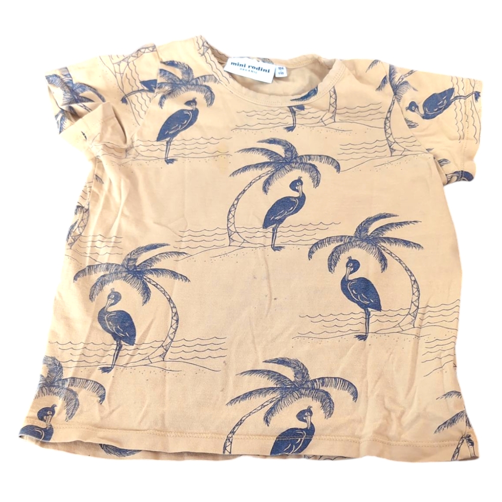 Mini Rodini Tan and Blue Short Sleeve Tee with Tropical Print